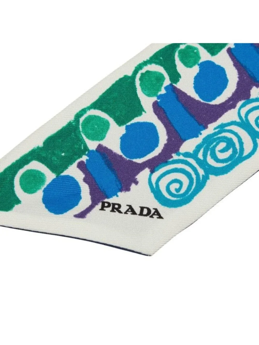 Prada Pitrescu Print Ribbon Scarf Blue Green Silk